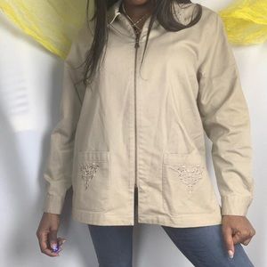 Alfred Dunner Tan Embroidered Zip Up